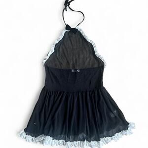 Black‎ and white lace halter Maid Nightie lingerie Medium